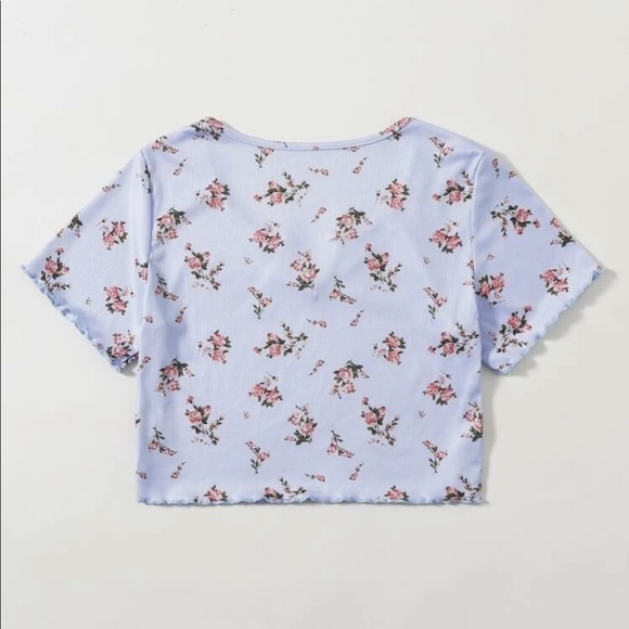 SHEIN Floral Lettuce Trim Crop Top Medium - Picture 3 of 8